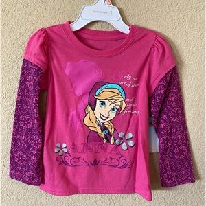 Disney Frozen Elsa Anna Long Sleeve Pink Shirt Size 4T New